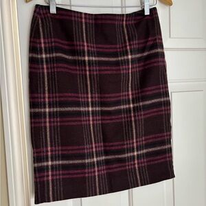 Talbots Plaid Wool Skirt - Pink and Brown